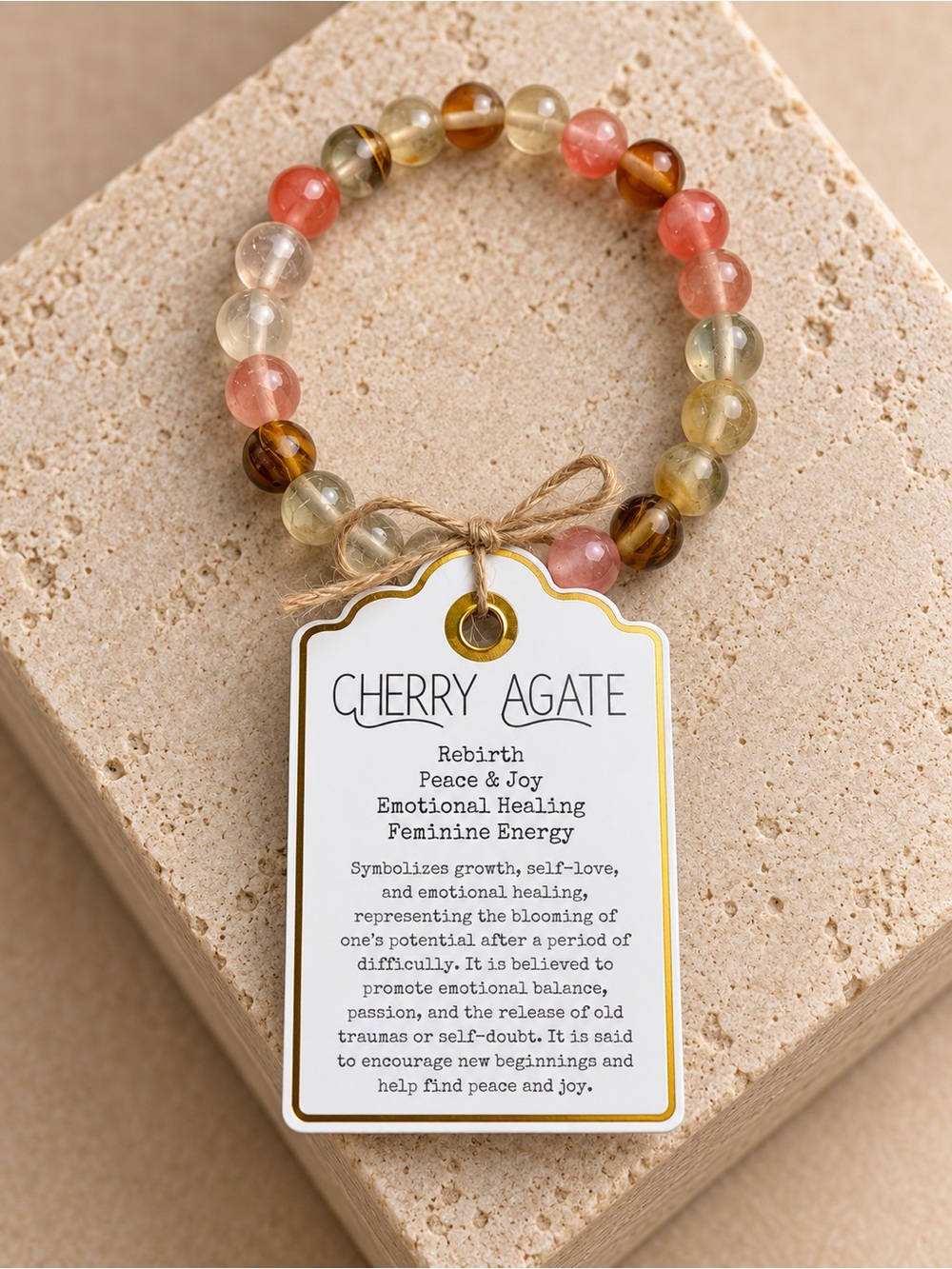 Handmade Cherry Agate Bracelet | Pink Gemstone Crystal Stretch Bracelet